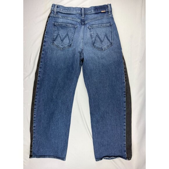 MOTHER Lil Half Pipe Flood High Waist Ankle Wide Leg Jeans Black and Blue Sz 27 - Picture 4 of 13